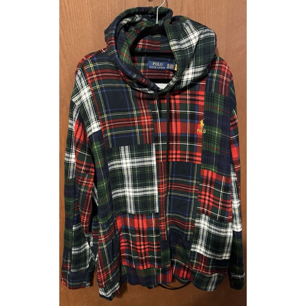 HTF Mens Ralph Lauren Polo Patchwork Plaid Hoodie Mixed Tartan Sz XXL TubB8